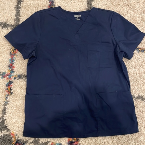 Two piece scrub star navy blue hospital uniform. Scrubs with multiple pockets - Picture 3 of 4